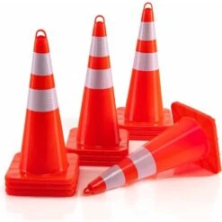 COSTWAY Lot De 12/10 Cônes De Signalisation Réfléchissant - H 72cm - En PVC Triangle De Circulation Marqueur Attention Sécurité Avec Poignée Bande, Orange + Argenté, 10