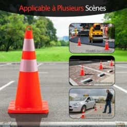 COSTWAY Lot De 12/10 Cônes De Signalisation Réfléchissant - H 72cm - En PVC Triangle De Circulation Marqueur Attention Sécurité Avec Poignée Bande, Orange + Argenté, 10 -Promos Matériel Boutique 72280768 4