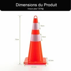 COSTWAY Lot De 12/10 Cônes De Signalisation Réfléchissant - H 72cm - En PVC Triangle De Circulation Marqueur Attention Sécurité Avec Poignée Bande, Orange + Argenté, 10 -Promos Matériel Boutique 72280768 5