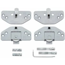 Kit Complet 2x Garniture Complète Pour Porte Coulissante (monture Guide Butée Et Clé) 30kg Max, En Plastique Gris Rail Fourniture Coulisse Patin Chariot Supérieur Inférieur Butée
