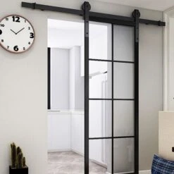 Froadp 200cm Quincaillerie Kit De Rail Système De Porte Coulissante Rail De Suspension En Acier Carbone Charge Jusqu'à 130KG Pour Porte De Grange En Métal Et Bois -Promos Matériel Boutique 72872606 5