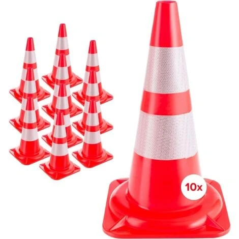 AREBOS 10 X Cône De Signalisation Orange Blanc Réfléchissant 50 Cm Cônes De Circulation 1 AREBOS 10 X Cône De Signalisation Orange Blanc Réfléchissant 50 Cm Cônes De Circulation