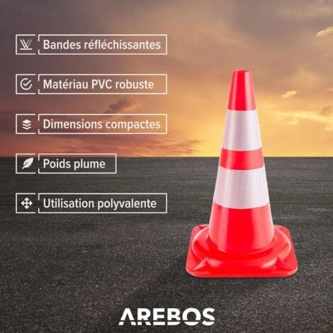AREBOS 10 X Cône De Signalisation Orange Blanc Réfléchissant 50 Cm Cônes De Circulation 2 AREBOS 10 X Cône De Signalisation Orange Blanc Réfléchissant 50 Cm Cônes De Circulation – Image 2
