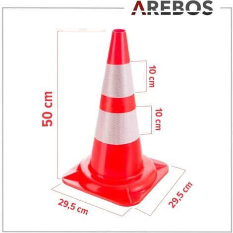 AREBOS 10 X Cône De Signalisation Orange Blanc Réfléchissant 50 Cm Cônes De Circulation 5 AREBOS 10 X Cône De Signalisation Orange Blanc Réfléchissant 50 Cm Cônes De Circulation – Image 5