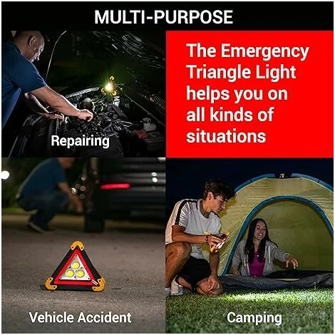 Triangle D'avertissement D'urgence Multifonctionnel – Signal Lumineux De Sécurité, Essentiel Pour Les Accidents De Véhicule/réparation/risque/camping/randonnée Projecteur, Résistant à L'eau, Antichoc 3 Triangle D'avertissement D'urgence Multifonctionnel – Signal Lumineux De Sécurité, Essentiel Pour Les Accidents De Véhicule/réparation/risque/camping/randonnée Projecteur, Résistant à L'eau, Antichoc – Image 3