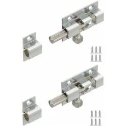 Verrou à Broche Pour Meuble En Laiton Chromé Avec Pêne Rond Coulissant Et Contre Pièce à Visser Levier Loquet Cadenas Fermeture Porte Rénovation Targette Sécurité, 40 X 25mm