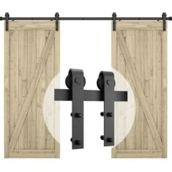 STOEX Quincaillerie Kit De Rail Roulettes Pour Porte Coulissante Hardware Pour Double Porte Suspendue En Bois Sliding Barn Door Hardware - 183CM/10FT