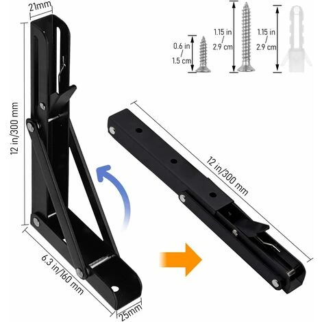 Héloise Lot De 2 Equerre Etagere 300mm, Support Console Pliable, Acier Inoxydable Equerre Rabattable Murale, 60KG/132lbs Porteur 2 Héloise Lot De 2 Equerre Etagere 300mm, Support Console Pliable, Acier Inoxydable Equerre Rabattable Murale, 60KG/132lbs Porteur – Image 2