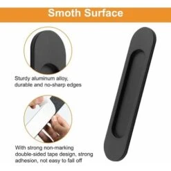 Lot De 2 Poignées De Porte Coulissante Ovales Auto-adhésives En Alliage D'aluminium Noir Mat Sans Perforation Pour Porte Coulissante De Grange, Fenêtres, Armoires -Promos Matériel Boutique 77759227 3