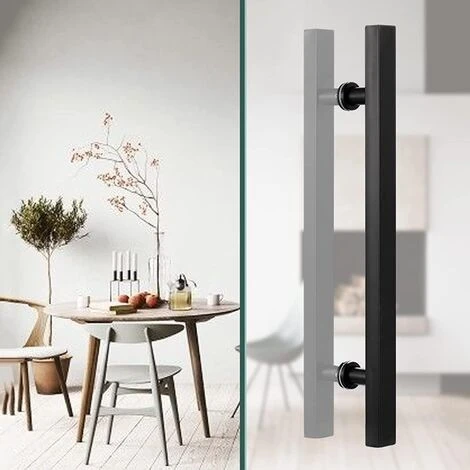 Poignée Coulissante De Porte De Grange, Poignée En H Double Face Pour Porte En Verre/bois, Acier Inoxydable, Noir Mat 2 Poignée Coulissante De Porte De Grange, Poignée En H Double Face Pour Porte En Verre/bois, Acier Inoxydable, Noir Mat – Image 2
