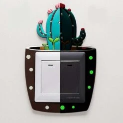 5 Pièces Cactus Silicone Lumineux Murale Interrupteur Autocollants, Stickers Autocollant Mural Lumineux Interrupteur Pour Décoration De Maison Pour Chambre D'enfant, -Promos Matériel Boutique 79286718 4