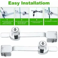 Lot De 4 Verrous De Porte Coulissante En Verre Avec Finition Chromée, Clés Identiques,petites, -Promos Matériel Boutique 79291451 4