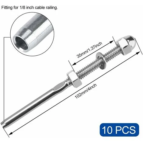 10 Pcs Tendeurs De Câbles Filetés Fendeur Câble Inox Garde Corps Câble Tendu Câble Inox Garde Corps Avec Écrou Joint Pour Systèmes Gréement Garde-Corps 1/8" 2 10 Pcs Tendeurs De Câbles Filetés Fendeur Câble Inox Garde Corps Câble Tendu Câble Inox Garde Corps Avec Écrou Joint Pour Systèmes Gréement Garde-Corps 1/8" – Image 2