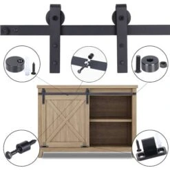 STOEX Quincaillerie Kit De Rail Roulettes Pour Porte Coulissante Industriel Pour Porte Suspendue En Bois Meuble TV Armoires - Simple Porte 0.9M/2.92FT 9 STOEX Quincaillerie Kit De Rail Roulettes Pour Porte Coulissante Industriel Pour Porte Suspendue En Bois Meuble TV Armoires - Simple Porte 0.9M/2.92FT -Promos Matériel Boutique 80402366 5