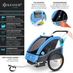 KESSER® Remorque Pour Enfants Remorque De Vélo Sport-RX 2en1 Fonction De Running Remorque De Vélo Pour Enfants + Ceinture De Sécurité 5 Points 360°- Roue Avant Jogger Poussette Vélo , Bleu -Promos Matériel Boutique 80429228 3