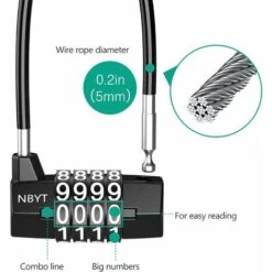 Cadenas à Combinaison à 4 Chiffres, Cadenas à Combinaison Avec Câble En Acier Allongé, Cadenas à Anse Longue -Promos Matériel Boutique 80446766 4