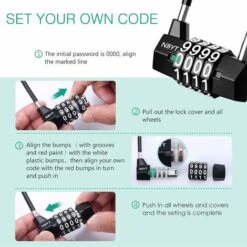 Cadenas à Combinaison à 4 Chiffres, Cadenas à Combinaison Avec Câble En Acier Allongé, Cadenas à Anse Longue -Promos Matériel Boutique 80446766 5