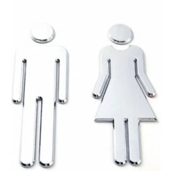 Signes WC Homme Femme Toilette Homme Femme Signs Plaque De Porte Pictogramme WC 2 Pièces Adhésif WC Stickers Pour Toilette Porte De Restaurant Publique Hôtel Cafétéria Argent 12cm,
