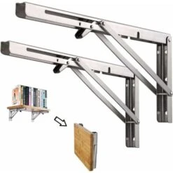 AIDUCHO Étagère Murale Pliante De 600 Mm 2 Pièces, Cadre De Support D'étagère De Garage, Support De Support Pliant En Acier Inoxydable Pour établi, 200KG Porteur (sans Planche De Bois)