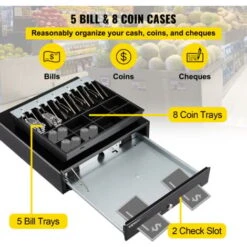 VEVOR Tiroir-Caisse Enregistreuse 41 Cm Tiroir-Caisse Manuel Compartiments 5 Billets 8 Pieces Tiroir De Caisse Enregistreuse Deverrouillage En Appuyant Ou Avec Cles Pour Billets Monnaie POS Restaurant -Promos Matériel Boutique 81849635 5