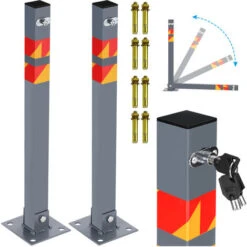 SWANEW 2X Barrière De Parking Poteau De Délimitation 65cm Angulaire Rabattable Barrière De Parking à Bétonner