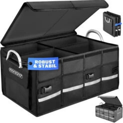 Monzana Organisateur De Coffre De Voiture Couvercle 63l Rigide Pliable Parois Renforcées Sac De Rangement Voiture Noir-Noir