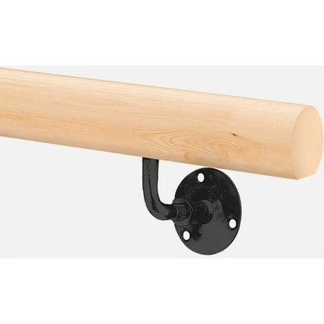 Kit Main Courante Murale Ronde En Bois + Supports De Fixation 1 Kit Main Courante Murale Ronde En Bois + Supports De Fixation