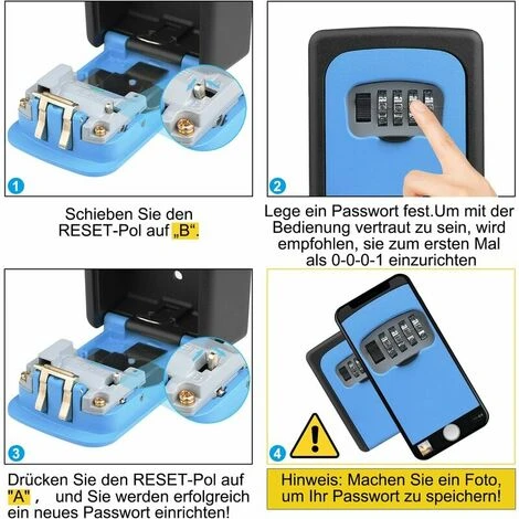 Boîte à Clés Murale Avec Code à 4 Chiffres, Coffre-fort à Clés étanche, Boîte à Clés à Combinaison Pour La Maison, Le Garage, L'école - Bleu 4 Boîte à Clés Murale Avec Code à 4 Chiffres, Coffre-fort à Clés étanche, Boîte à Clés à Combinaison Pour La Maison, Le Garage, L'école - Bleu – Image 4