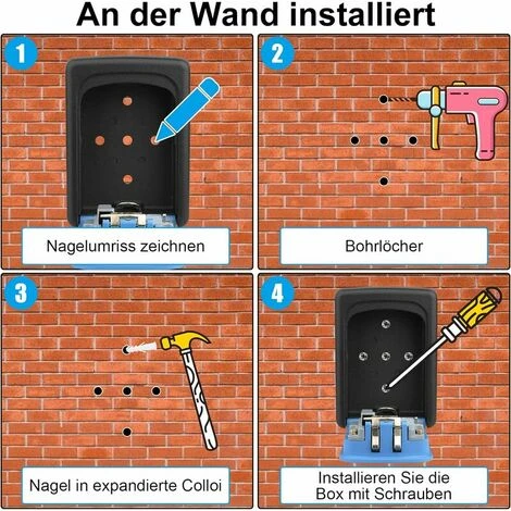 Boîte à Clés Murale Avec Code à 4 Chiffres, Coffre-fort à Clés étanche, Boîte à Clés à Combinaison Pour La Maison, Le Garage, L'école - Bleu 5 Boîte à Clés Murale Avec Code à 4 Chiffres, Coffre-fort à Clés étanche, Boîte à Clés à Combinaison Pour La Maison, Le Garage, L'école - Bleu – Image 5