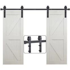 244cm Kit De Quincaillerie Porte Coulissante Kit Rail Porte De Grange Double Porte Suspendue Pour Chambre Garage