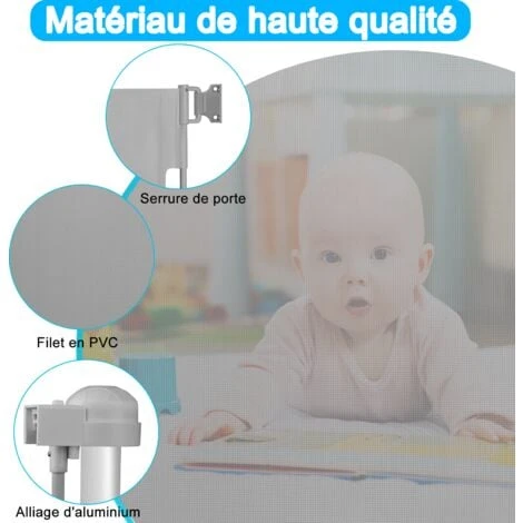 AUFUN Barrière De Sécurité Extensible, Barrière D'escalier, Barrière De Sécurité, Pour Jeunes Enfants, Bébé, 88.5x150cm, Gris 3 AUFUN Barrière De Sécurité Extensible, Barrière D'escalier, Barrière De Sécurité, Pour Jeunes Enfants, Bébé, 88.5x150cm, Gris – Image 3