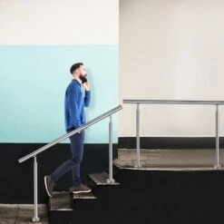 AUFUN Rampe D'escalier En Acier Inoxydable Pour Escaliers, Intérieur Et Extérieur, Balcon, Couleur Argent, Longueur 150 Cm, Sans Traverses -Promos Matériel Boutique 83907193 3