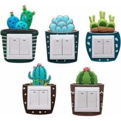Lot De 5 Autocollants Muraux En Caoutchouc Pour Interrupteur Motif Cactus, Pour Prise Interrupteur 8,6 Cm X 8,6 Cm