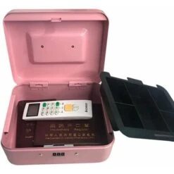 Boîte Sécurité Verrouillable En Acier, Coffre De Sécurité Mini Portable, Mini Coffre-Fort De Sécurité Portable En Acier, Pour Argent En Vrac, Pièces De Monnaie (Rose), -Promos Matériel Boutique 85798112 3