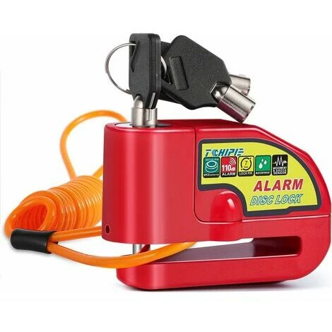 Antivol Moto Bloque Disque Avec Alarme De 110dB, Antivol Scooter Bloc Disque Moto Alarme Pour Moto/Vélo/Scooter, 3 Clés, 1,5m Câble De Rappel, Rouge 1 Antivol Moto Bloque Disque Avec Alarme De 110dB, Antivol Scooter Bloc Disque Moto Alarme Pour Moto/Vélo/Scooter, 3 Clés, 1,5m Câble De Rappel, Rouge