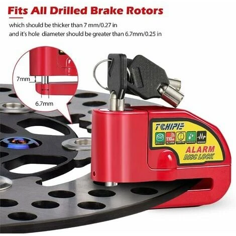 Antivol Moto Bloque Disque Avec Alarme De 110dB, Antivol Scooter Bloc Disque Moto Alarme Pour Moto/Vélo/Scooter, 3 Clés, 1,5m Câble De Rappel, Rouge 3 Antivol Moto Bloque Disque Avec Alarme De 110dB, Antivol Scooter Bloc Disque Moto Alarme Pour Moto/Vélo/Scooter, 3 Clés, 1,5m Câble De Rappel, Rouge – Image 3