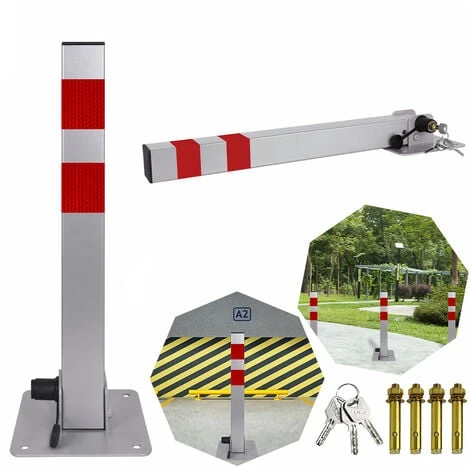 AUFUN Parkwatch 60cm Poteau De Barrière De Parking Pliable Avec Bornes Stables 3 Clés , Gris Argenté 1 AUFUN Parkwatch 60cm Poteau De Barrière De Parking Pliable Avec Bornes Stables 3 Clés , Gris Argenté