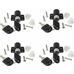 Lot De 4 Verrou De Sécurité Porte Fenêtre Avec Clé, Sécurité Fenêtre Enfant, Verrou Porte Coulissante Placard Patio Bolt Anti-vol Limite Restricteur Serrures Pour Bebe, Noir