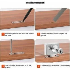 RUIOIU De Porte En Verre,Serrure Vitrine,Verrous De Sécurité à Double Ou Single Ouverture, Pour Porte En Verre De 5-8mm, Clé Séparée Sans Perçage, Alliage De Zinc -Promos Matériel Boutique 87204759 5