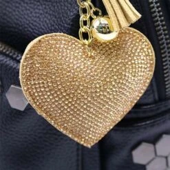 Bling Glitter Porte-clés Cristal Strass Amour Coeur Conception Porte-clés Super Fashonable Porte-clés Charme Pendentif Sac À Main Sac Clé En Métal Durable,Or -Promos Matériel Boutique 87481282 3