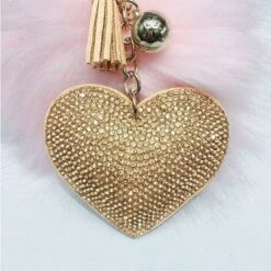 Bling Glitter Porte-clés Cristal Strass Amour Coeur Conception Porte-clés Super Fashonable Porte-clés Charme Pendentif Sac À Main Sac Clé En Métal Durable,Or -Promos Matériel Boutique 87481282 4
