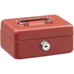 ARREGUI Elegant Caisse à Monnaie Et Billets à Clé Pour Ranger Et Transporter L'argent, Caisse En Acier Tirelire Avec Fente Pour Pieces, Coffre Fort Portatif 12,5 Cm De Longueur Rouge C9004