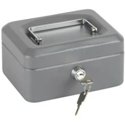 ARREGUI Elegant Caisse à Monnaie Et Billets à Clé Pour Ranger Et Transporter L'argent, Caisse En Acier Monnayeur Et Compartiment Pieces, Coffre Fort Portatif 15 Cm De Longueur Gris Graphite C9216