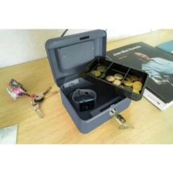 ARREGUI Elegant Caisse à Monnaie Et Billets à Clé Pour Ranger Et Transporter L'argent, Caisse En Acier Monnayeur Et Compartiment Pieces, Coffre Fort Portatif 15 Cm De Longueur Gris Graphite C9216 -Promos Matériel Boutique 87945450 3