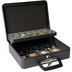 ARREGUI Cashier Clips C9244H-EUR Caisse à Monnaie Et Billets à Clé Pour Transporter L'argent Caisse En Acier Monnayeur Et Compartiment Pieces Et Billets Coffre Fort Portatif Avec Poigné 30 CmNoir