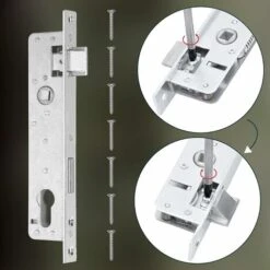 KOTARBAU Serrure à Larder 90/20 Mm, DIN Droite Et Gauche, Pour Porte, à Cylindre Profilé Et à Cadre Tubulaire, Avec Contre-plaque, En Acier Galvanisé, De Qualité Supérieure, Inoxydable -Promos Matériel Boutique 88142216 5