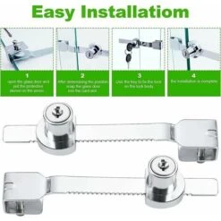 Lot De 4 Verrous De Porte Coulissante En Verre Avec Finition Chromée, Clés Identiques,petites,GU.B/bon Thsinde -Promos Matériel Boutique 88198697 4