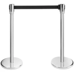 AREBOS 2x Poteaux De Guidage Avec Cordes, Noir, Barrières De Sécurité Argenté, Rétractable Barrière De Guidage