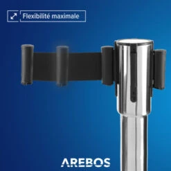 AREBOS 2x Poteaux De Guidage Avec Cordes, Noir, Barrières De Sécurité Argenté, Rétractable Barrière De Guidage -Promos Matériel Boutique 8826084 4