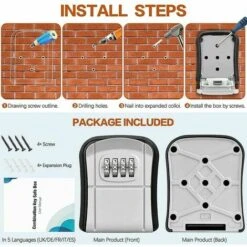 Boîte à Clés De Sécurité Murale Mini Boîte à Clés Extérieure Sécurisée Avec étui à Clés étanche Réinitialisable à Code à 4 Chiffres- -Promos Matériel Boutique 88675384 5